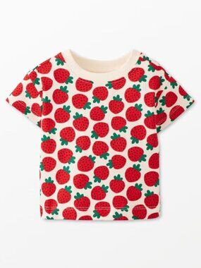 NWT Hanna Andersson Baby Print Short Sleeve T-Shirt Petite Strawberry Jam Size 2